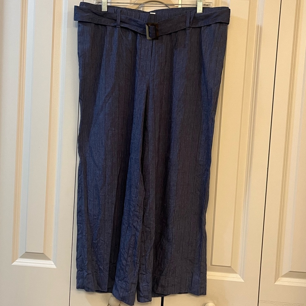 J Jill Wide Leg Striped Linen Stretch Pants Size L